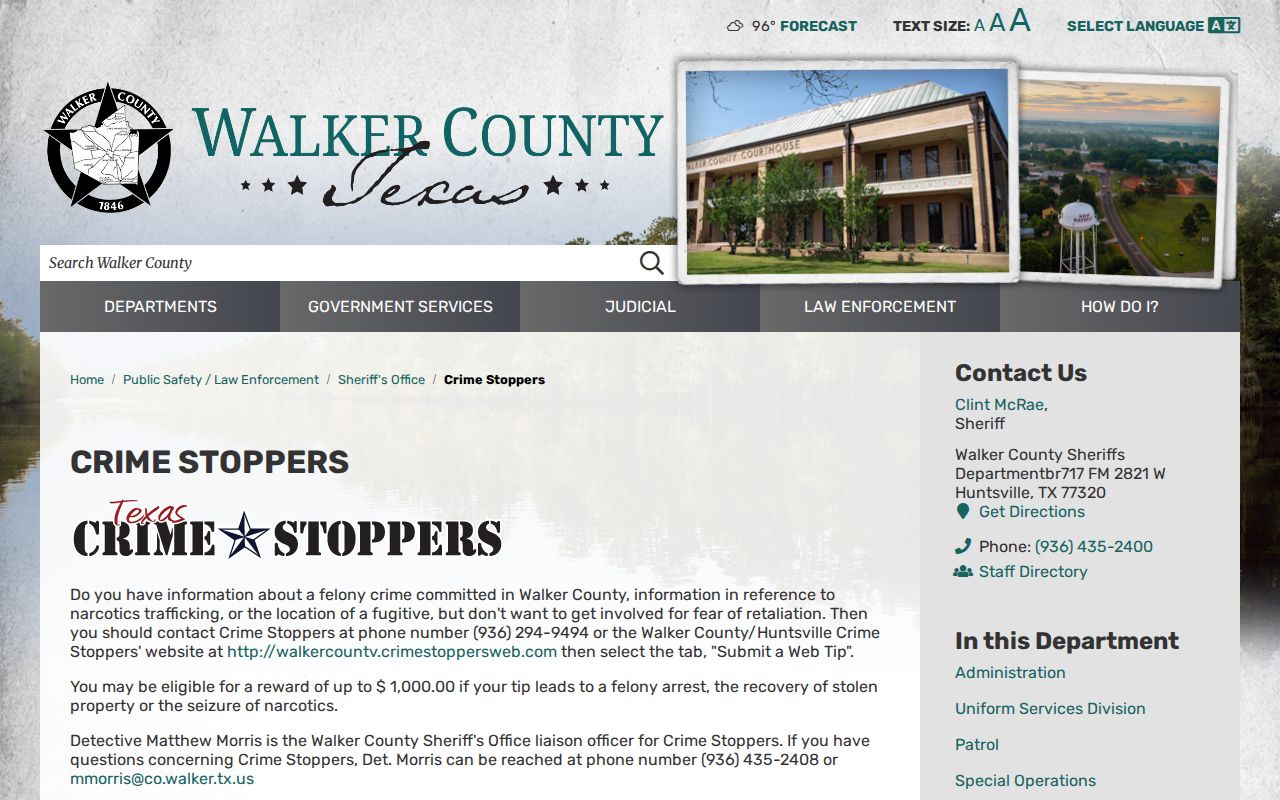 Walker County arrest history Crime Stoppers and calls-for-service page