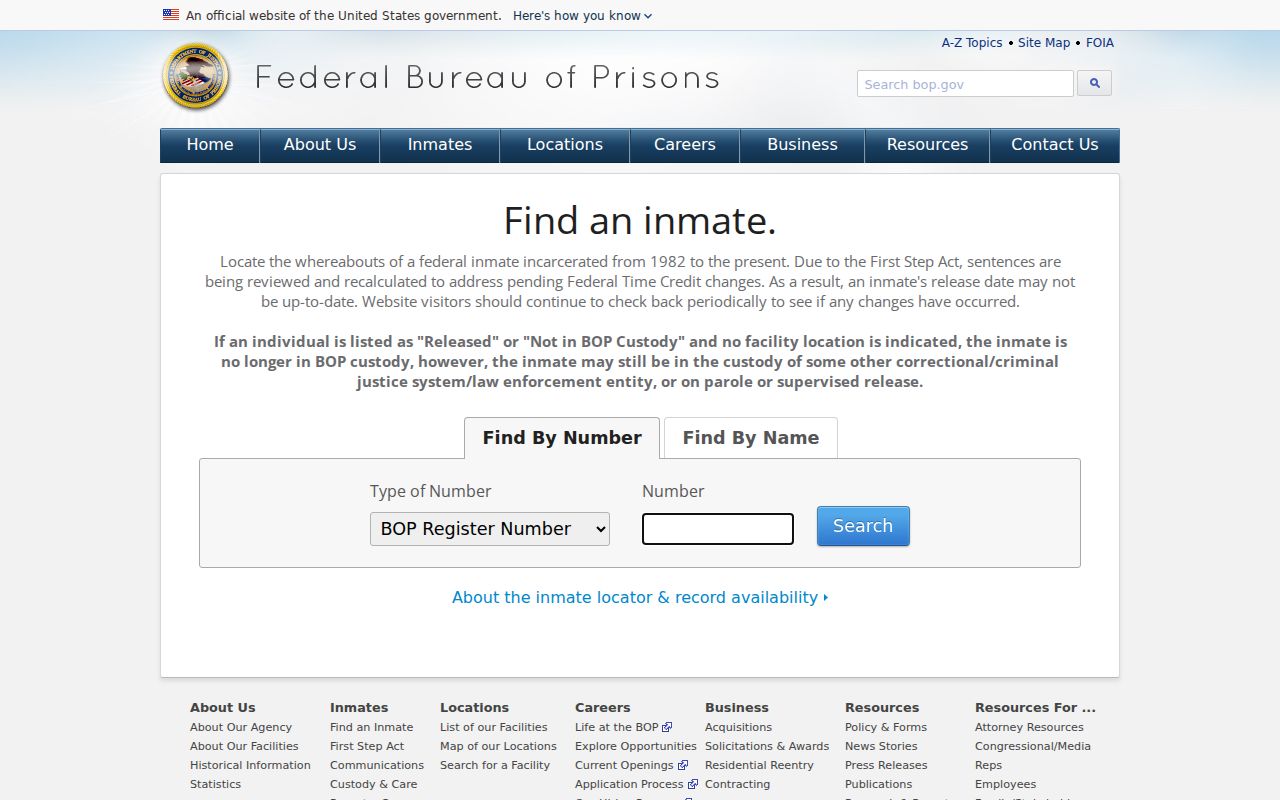 Federal inmate locator used with Walker County arrest history research