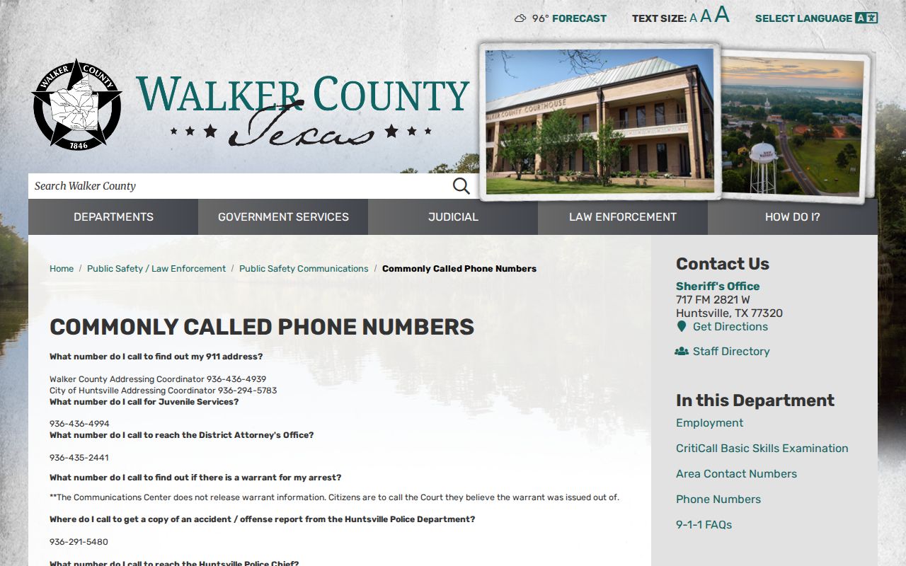 Walker County criminal warrant records contact numbers