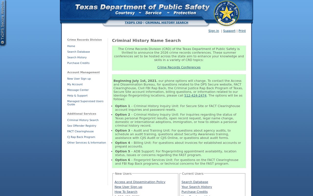 Walker County criminal history search through Texas DPS