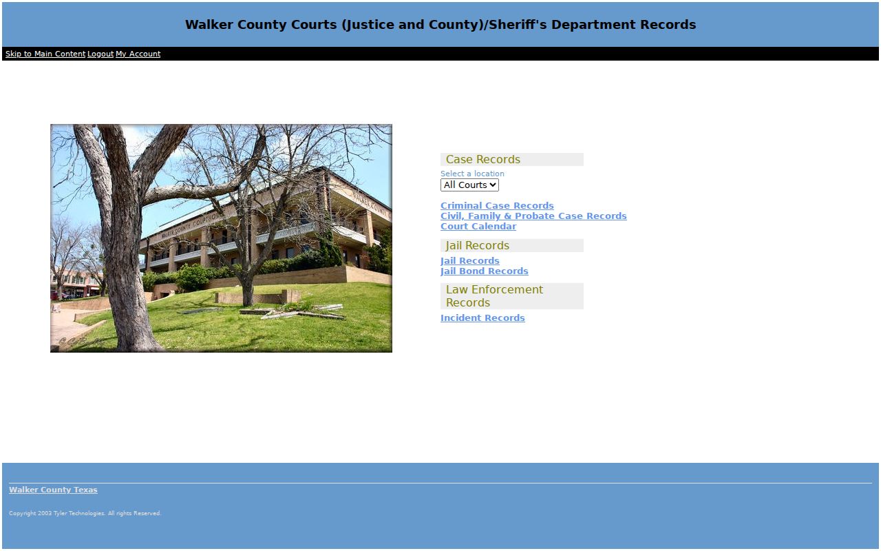 Walker County criminal court cases Tyler portal landing screen