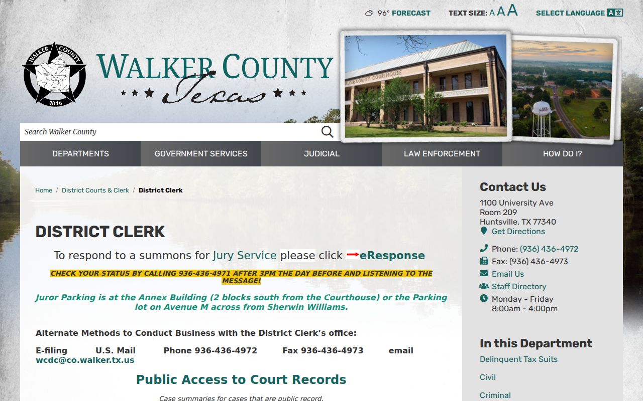 Walker County criminal court cases District Clerk access page