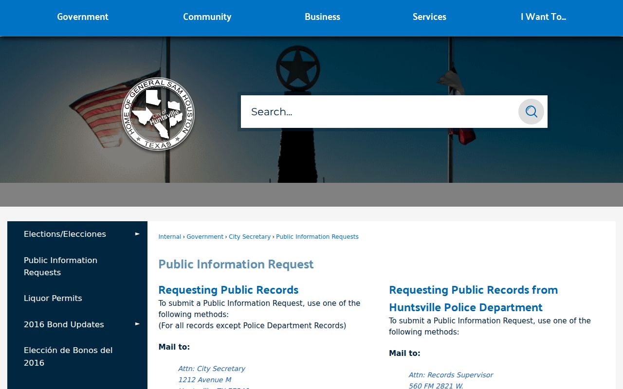 Huntsville police and city public information routes for criminal records