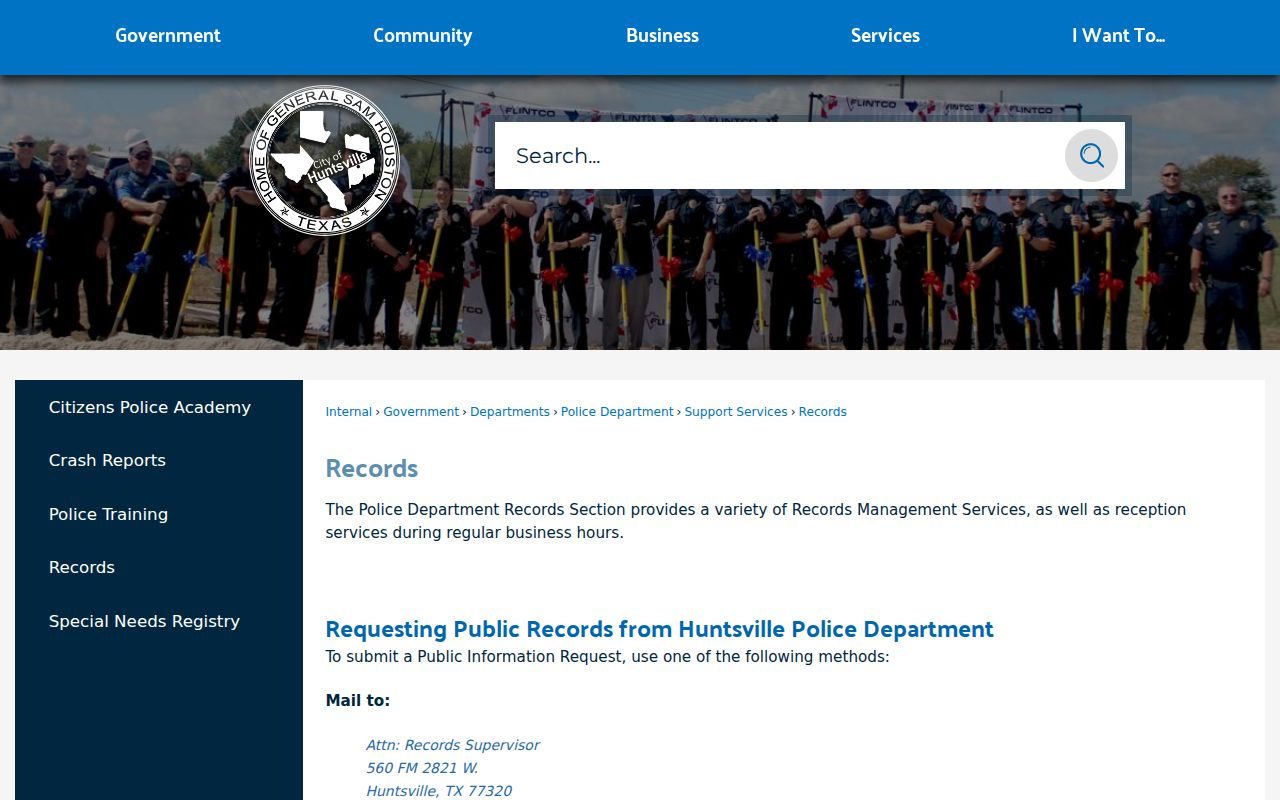 Huntsville criminal history request channels at the Police Records Section