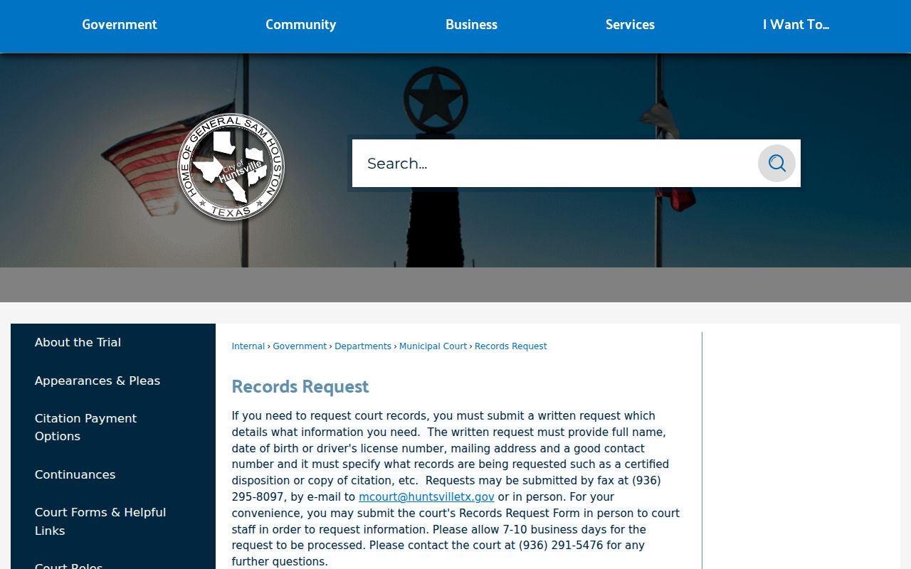 Huntsville criminal history certified disposition request requirements