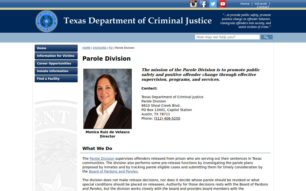 Riverside criminal history routing to TDCJ Parole Division records